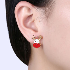 Fashion Romantic Plated Gold Christmas Candle Elk Stud Earrings - Glamorousky