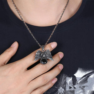 Fashion Personality Titanium Steel Eagle Pendant with Black Cubic Zircon and Necklace - Glamorousky