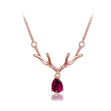 Load image into Gallery viewer, Fashion Romantic Plated Rose Gold Christmas Antler Necklace with Red Cubic Zircon - Glamorousky