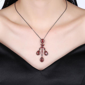 Vintage Fashion Geometric Pendant with Red Cubic Zircon and Necklace - Glamorousky