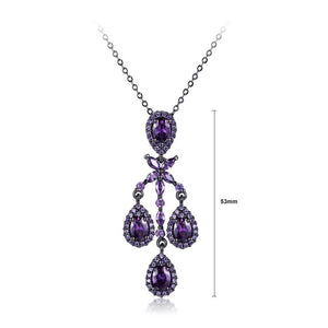 925 Sterling Silver Fashion Vintage Geometric Pendant with Purple Cubic Zircon and Necklace - Glamorousky