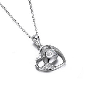 925 Sterling Silver Fashion Romantic Heart Pendant with Cubic Zircon and Necklace - Glamorousky