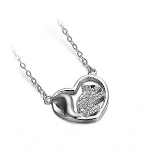 925 Sterling Silver Fashion Romantic Heart Squirrel Pendant with Cubic Zircon and Necklace - Glamorousky