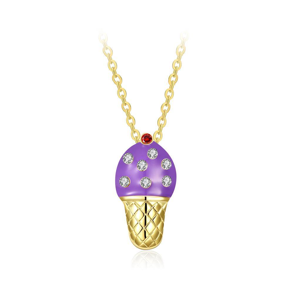Fashion Cute Plated Gold Purple Ice Cream Pendant with Austrian Element Crystal and Necklace - Glamorousky