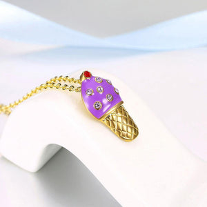 Fashion Cute Plated Gold Purple Ice Cream Pendant with Austrian Element Crystal and Necklace - Glamorousky