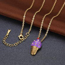 Load image into Gallery viewer, Fashion Cute Plated Gold Purple Ice Cream Pendant with Austrian Element Crystal and Necklace - Glamorousky
