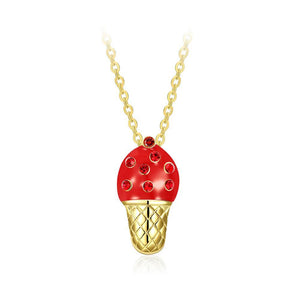 Fashion Cute Plated Gold Red Ice Cream Pendant with Austrian Element Crystal and Necklace - Glamorousky