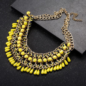 Fashion Elegant Plated Gold Geometric Tassel Yellow Necklace - Glamorousky