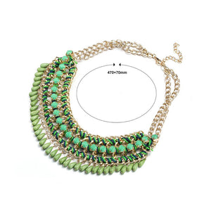 Elegant and Fashion Plated Gold Geometry Tassel Green Necklace - Glamorousky