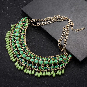 Elegant and Fashion Plated Gold Geometry Tassel Green Necklace - Glamorousky