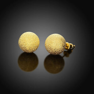 Fashion Simple Plated Gold 12mm Frosted Round Bead Stud Earrings - Glamorousky