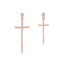 Load image into Gallery viewer, Fashion Simple Plated Rose Gold Cross Earrings with Cubic Zircon - Glamorousky