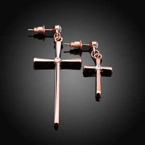 Fashion Simple Plated Rose Gold Cross Earrings with Cubic Zircon - Glamorousky