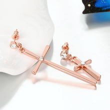 Load image into Gallery viewer, Fashion Simple Plated Rose Gold Cross Earrings with Cubic Zircon - Glamorousky