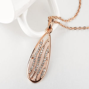Simple Fashion Plated Rose Gold Hollow Water Drop Pendant with Cubic Zircon and Necklace - Glamorousky