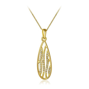 Simple and Fashion Plated Gold Cutout Water Drop Pendant with Cubic Zircon and Necklace - Glamorousky