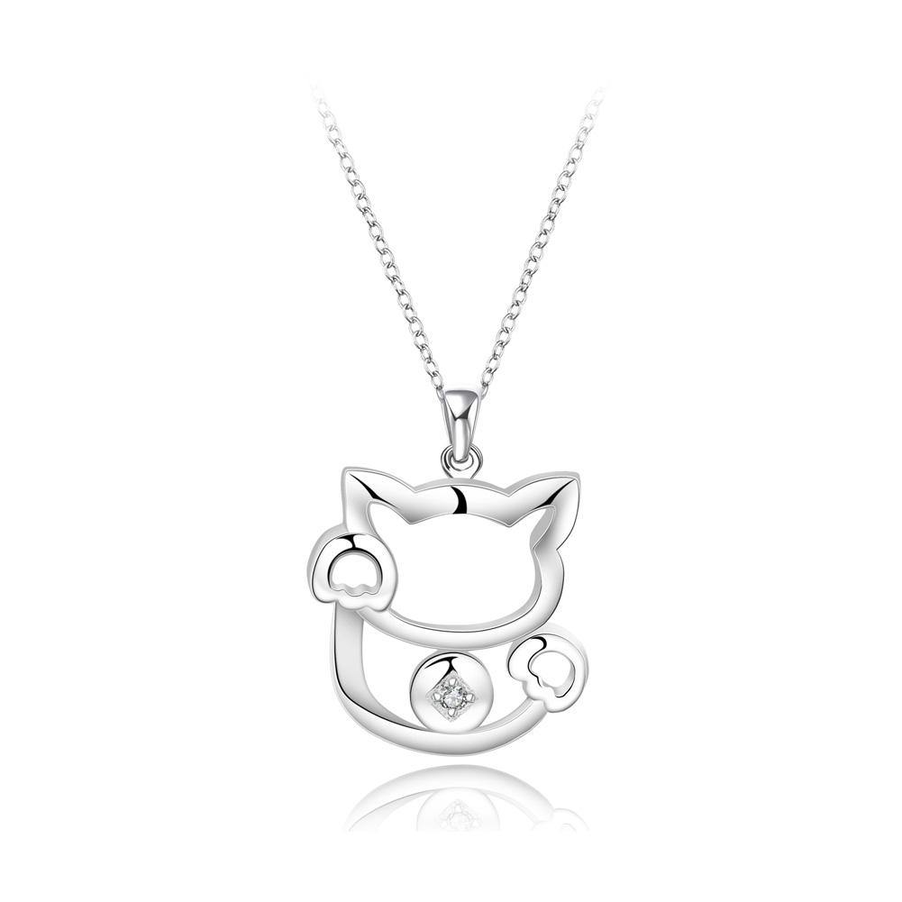 Fashion Simple Cat Pendant with Cubic Zircon and Necklace - Glamorousky