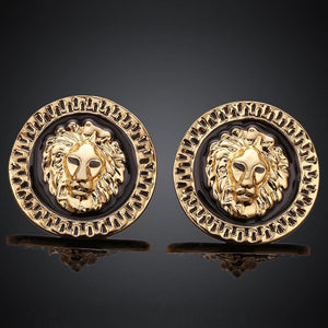 Fashion Simple Plated Gold Lion Geometric Round  Stud Earrings - Glamorousky