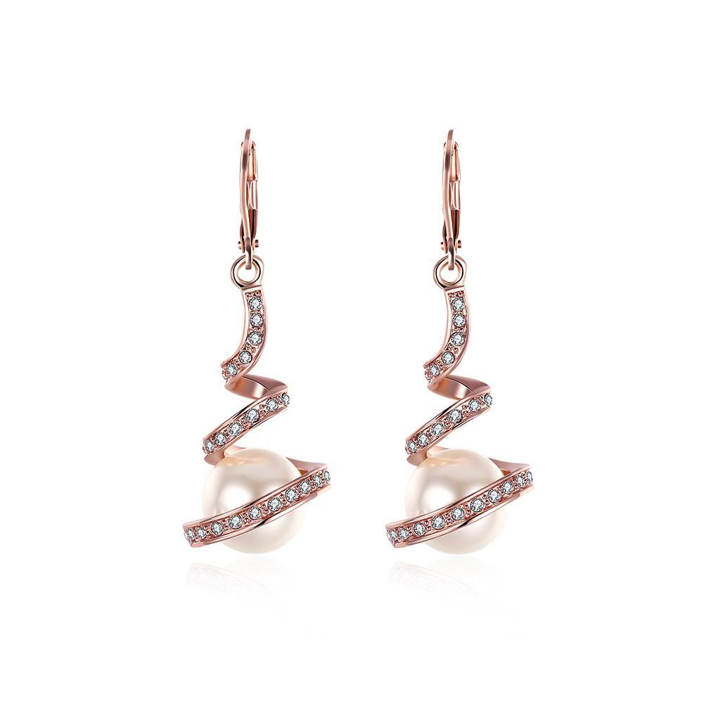 Fashion Elegant Plated Rose Gold Geometric Pearl Earrings with Cubic Zircon - Glamorousky