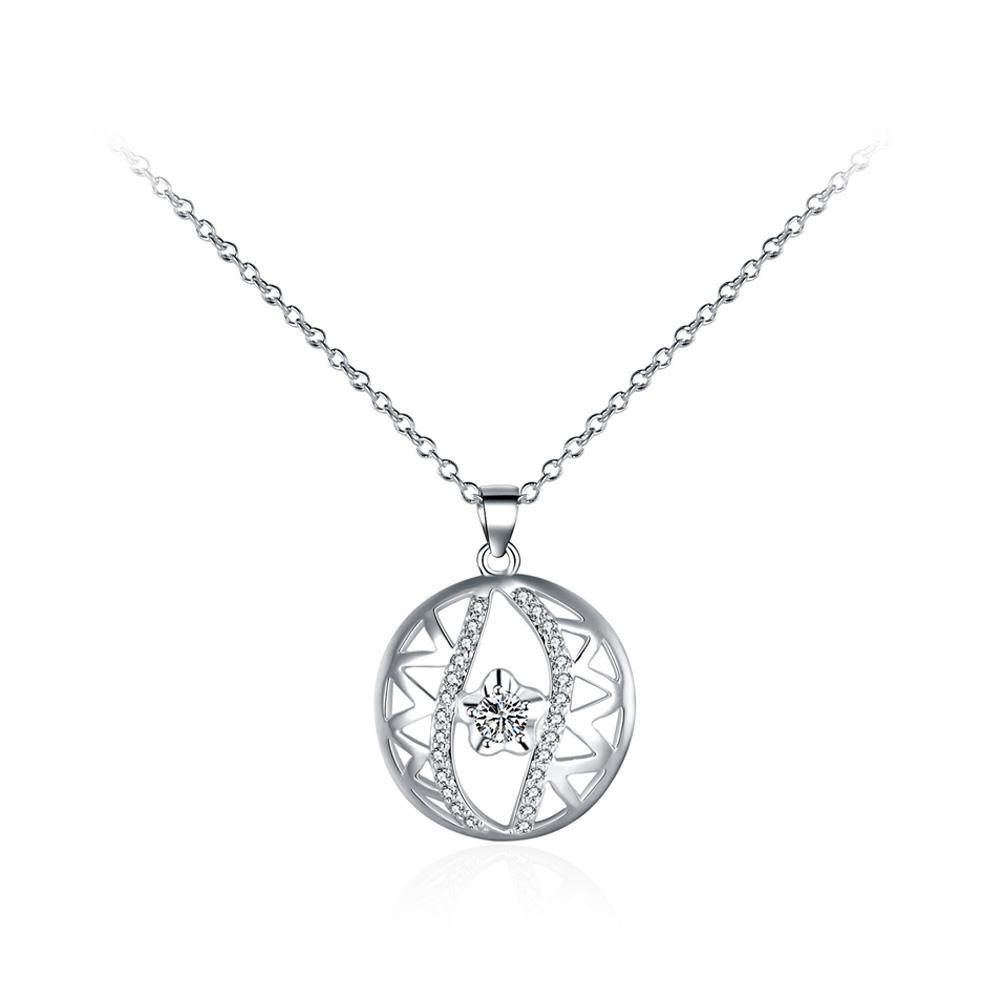 Simple and Fashion Hollow Geometric Round Pendant with Cubic Zircon and Necklace - Glamorousky