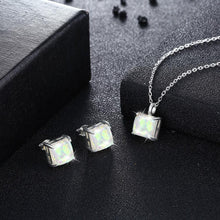 Load image into Gallery viewer, 925 Sterling Silver Fashion Elegant Geometric Square Pendant Necklace and Earring Set with White Austrian Element Crystal - Glamorousky