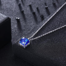 Load image into Gallery viewer, 925 Sterling Silver Fashion Elegant Geometric Square Pendant Necklace and Earring Set with Blue Austrian Element Crystal - Glamorousky