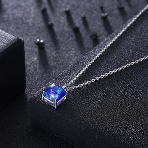 925 Sterling Silver Fashion Elegant Geometric Square Pendant Necklace and Earring Set with Blue Austrian Element Crystal - Glamorousky