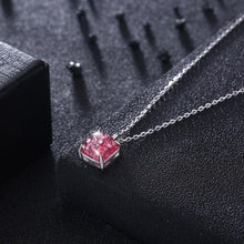 Load image into Gallery viewer, 925 Sterling Silver Fashion Elegant Geometric Square Pendant Necklace and Earring Set with Pink Austrian Element Crystal - Glamorousky