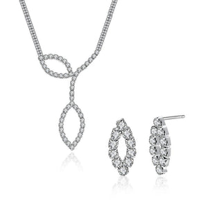 Simple and Fahsion Leaf Shape Necklace and Earring Set with Cubic Zircon - Glamorousky