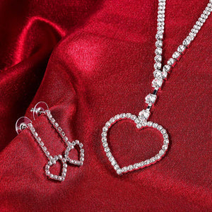 Simple Romantic Hollow Heart Necklace and Earring Set with Cubic Zircon - Glamorousky