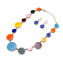 Load image into Gallery viewer, Simple and Fashion Plated Gold Geometric Colorful Round Necklace and Earring Set - Glamorousky
