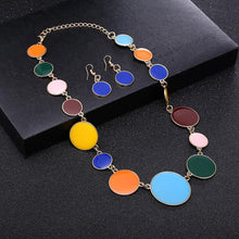 Load image into Gallery viewer, Simple and Fashion Plated Gold Geometric Colorful Round Necklace and Earring Set - Glamorousky