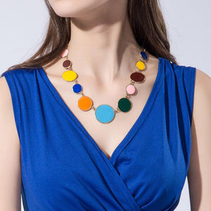 Simple and Fashion Plated Gold Geometric Colorful Round Necklace and Earring Set - Glamorousky