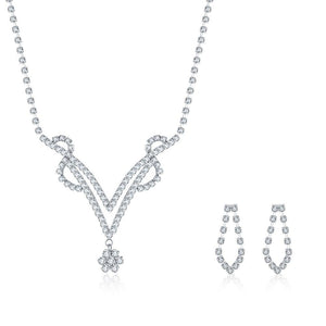 Fashion Romantic Wedding Flower Necklace and Earring Set with Cubic Zircon - Glamorousky