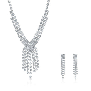 Fashion Romantic Wedding Geometric Tassel Necklace and Earring Set - Glamorousky