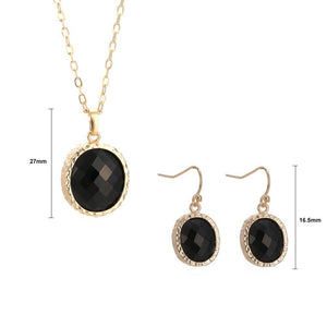 Fashion Simple Plated Gold Geometric Oval Pendant Necklace and Earring Set with Black Cubic Zircon - Glamorousky