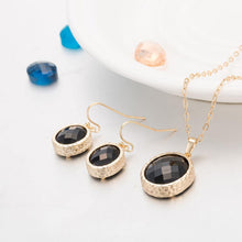 Load image into Gallery viewer, Fashion Simple Plated Gold Geometric Oval Pendant Necklace and Earring Set with Black Cubic Zircon - Glamorousky