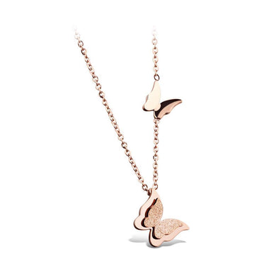 Elegant and Fashion Plated Rose Gold Titanium Steel Butterfly Pendant with Necklace - Glamorousky