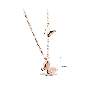Elegant and Fashion Plated Rose Gold Titanium Steel Butterfly Pendant with Necklace - Glamorousky