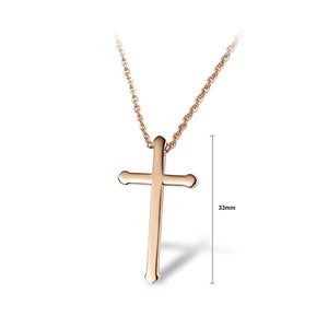 Fashion Simple Plated Rose Gold Titanium Steel Cross Pendant with Necklace - Glamorousky