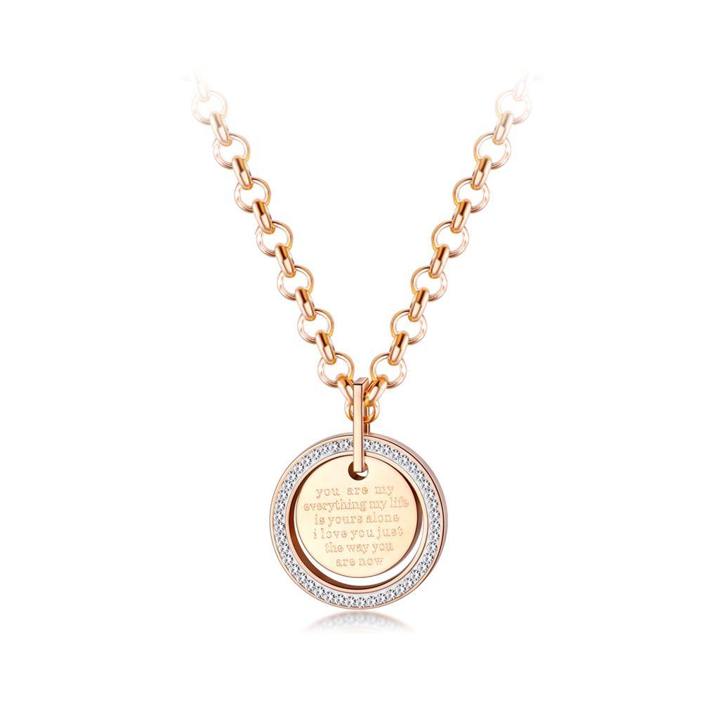 Fashion Simple Plated Rose Gold Titanium Steel Geometric Pendant with Cubic Zircon and Necklace - Glamorousky