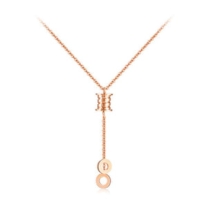 Simple Fashion Plated Rose Gold Titanium Steel Geometric Round Tassel Pendant with Necklace - Glamorousky