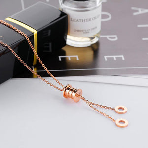 Simple Fashion Plated Rose Gold Titanium Steel Geometric Round Tassel Pendant with Necklace - Glamorousky