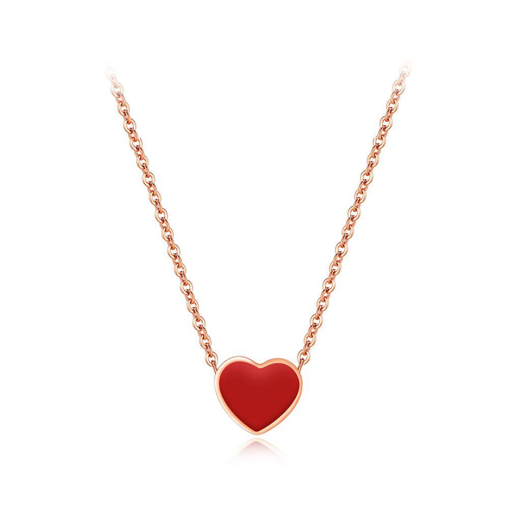 Simple and Romantic Plated Rose Gold Red Heart-shaped Titanium Steel Necklace - Glamorousky