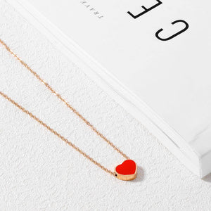 Simple and Romantic Plated Rose Gold Red Heart-shaped Titanium Steel Necklace - Glamorousky