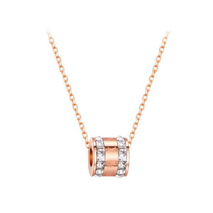 Fashion Simple Plated Rose Gold Titanium Steel Roman Numeral Geometric Pendant with Austrian Element Crystal and Necklace - Glamorousky
