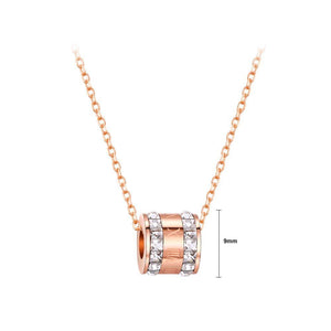 Fashion Simple Plated Rose Gold Titanium Steel Roman Numeral Geometric Pendant with Austrian Element Crystal and Necklace - Glamorousky