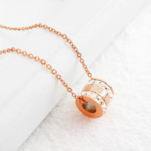 Load image into Gallery viewer, Fashion Simple Plated Rose Gold Titanium Steel Roman Numeral Geometric Pendant with Austrian Element Crystal and Necklace - Glamorousky