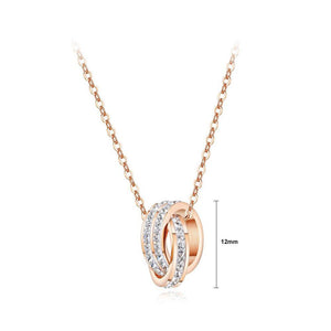 Fashion and Simple Plated Rose Gold Titanium Steel Double Ring Pendant with Cubic Zircon and Necklace - Glamorousky