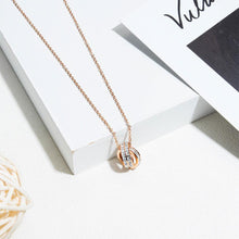Load image into Gallery viewer, Fashion and Simple Plated Rose Gold Titanium Steel Double Ring Pendant with Cubic Zircon and Necklace - Glamorousky